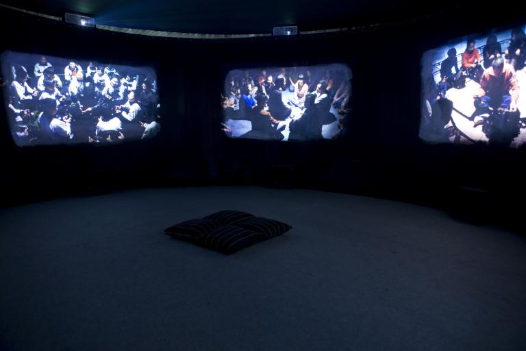 Lin Chi-Wei, "Social measurement through sound", 6 screen video installation for Shenzheng Biennale, 2010