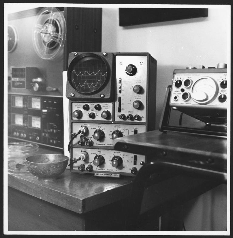Equipment inside the VUW/EMS electronic music studio, Victoria University, Wellington. Photograph by Mervyn Desmond King.