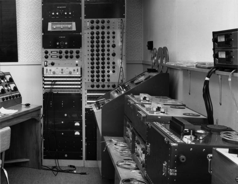 Equipment inside the VUW/EMS electronic music studio, Victoria University, Wellington. Photograph by Mervyn Desmond King.